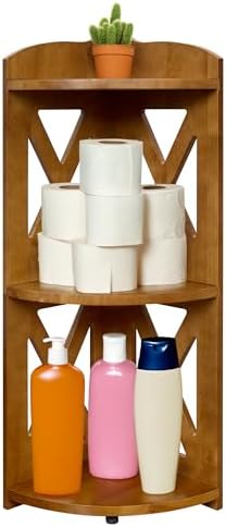 YCICI Corner Shelf Stand 3 Tier Natural Wood Bookshelf