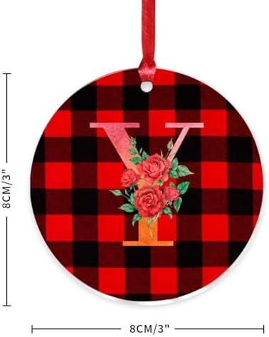 3 Clear Acrylic Christmas Ornament with Red Ribbon Y Initial