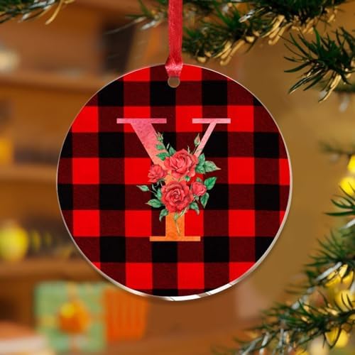 3 Clear Acrylic Christmas Ornament with Red Ribbon Y Initial