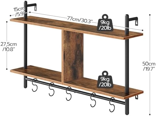 HOOBRO 30 Floating Shelves Wall Mount 2-Tier Industrial Pipe Storage
