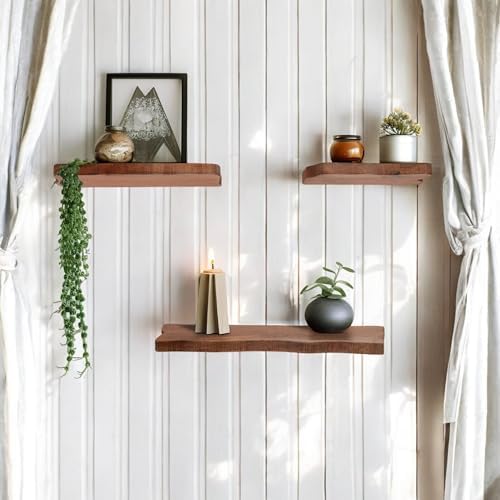 Sagebrook Home Floating Wall Shelves Set of 3 Mango Wood with Iron Brackets