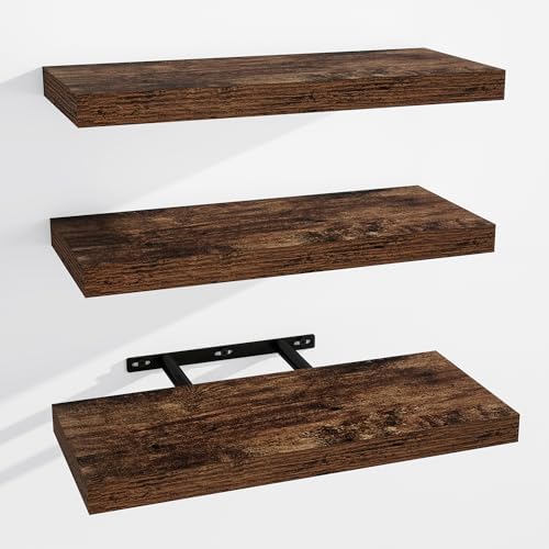 Brown Floating Wall Shelves with Invisible Brackets