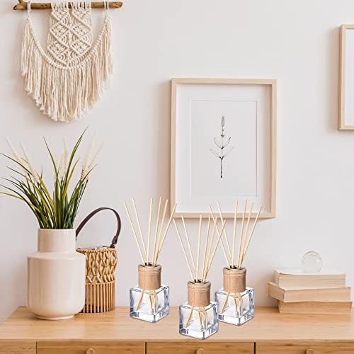 Roshtia 4 Set Glass Diffuser Bottles with Wooden Caps and Rattan Sticks
