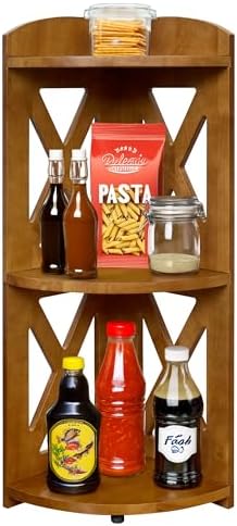 YCICI Corner Shelf Stand 3 Tier Natural Wood Bookshelf