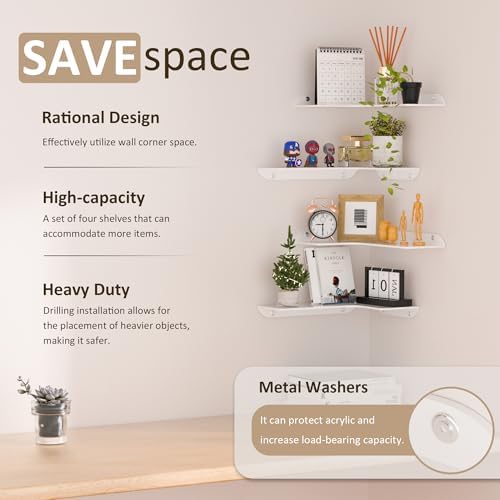 8x118 Inch White Acrylic Corner Shelf Set of 4