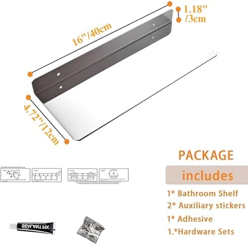 16 Inch Stainless Steel Wall Mounted Floating Shelf Decor