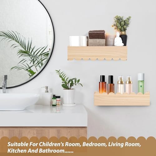 Wood Floating Shelves 2 Pack Scalloped Pine Natural