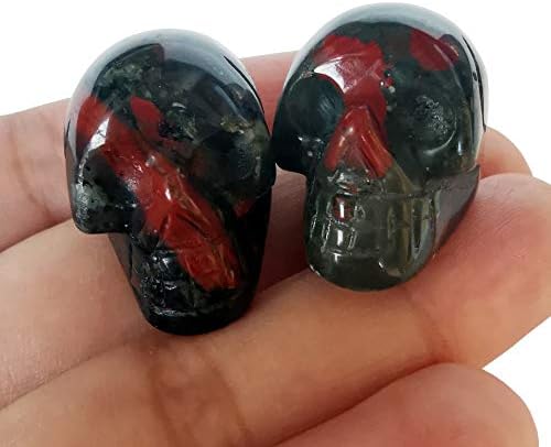 2 Pcs Natural African Bloodstone Mini Crystal Skull Figurines