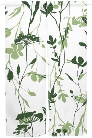 Japanese Style Door Curtain with Green Plants Print
