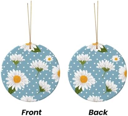 Christmas Ornaments Daisy Flower Polka Dots Round Ceramic Pendant Decor