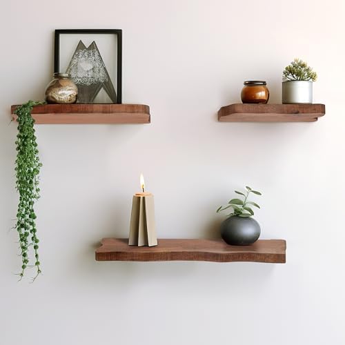 Sagebrook Home Floating Wall Shelves Set of 3 Mango Wood with Iron Brackets
