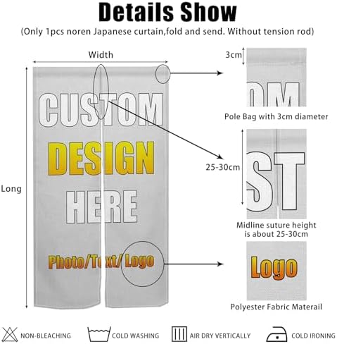 Customizable Noren Curtain with Photo Text Logo 34x60 Inches