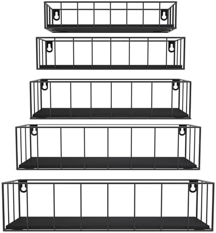 CRUGLA Black Floating Shelves Wall Mounted Set of 5