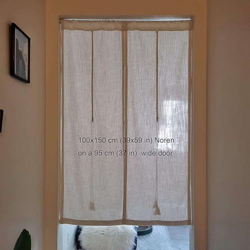 Japanese Linen Door Curtain with Tie-Backs