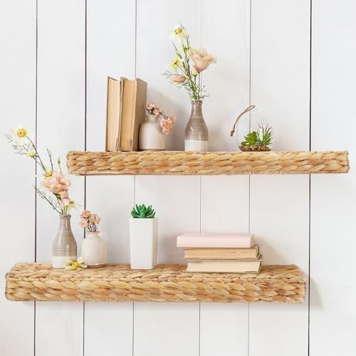 Pinkunn 2 Pack Rustic Floating Wall Shelves for Home Use