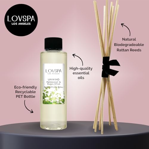 LOVSPA Unwind Peppermint Eucalyptus Diffuser Oil Refill with Reeds
