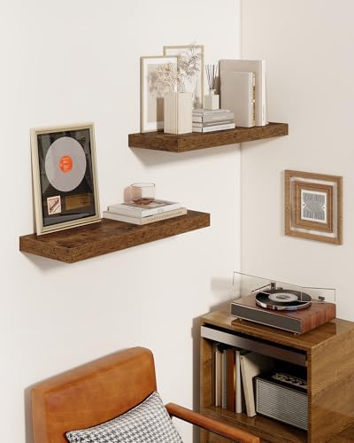 Marsmiles 24 Inch Floating Shelves Set of 2 Rustic Brown