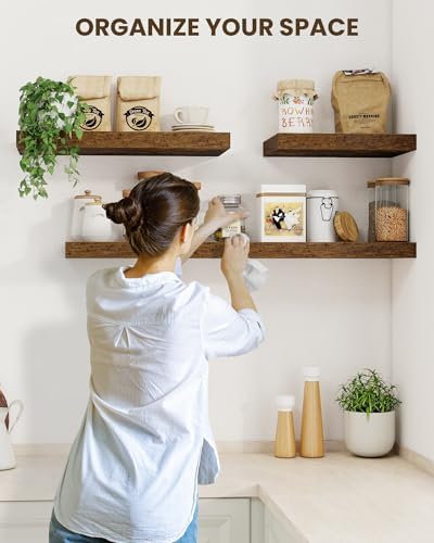 Marsmiles 24 Inch Floating Shelves Set of 2 Rustic Brown