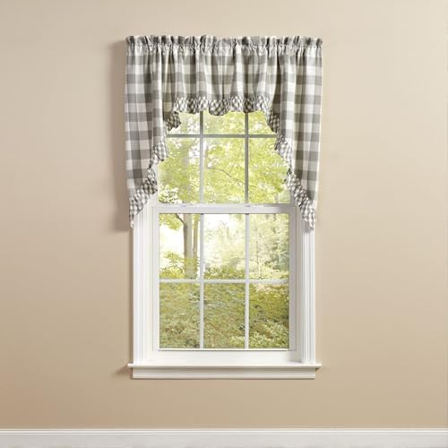 Park Designs Wicklow Ruffled Swags - Dove Gray Cream Buffalo Check