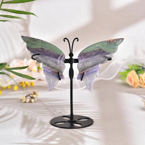 JIC Gem Rainbow Fluorite Crystal Butterfly Angel Wings Sculpture