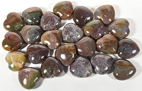 Heart Shaped Gemstone Collection with Red Orange Green Moss Agate