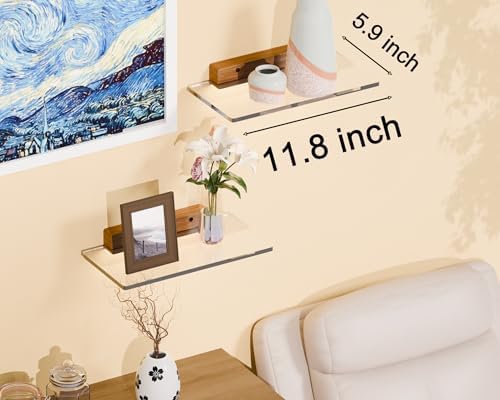 Solid Wood Acrylic Floating Shelves for Home Decor