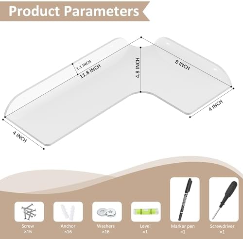 8x118 Inch White Acrylic Corner Shelf Set of 4