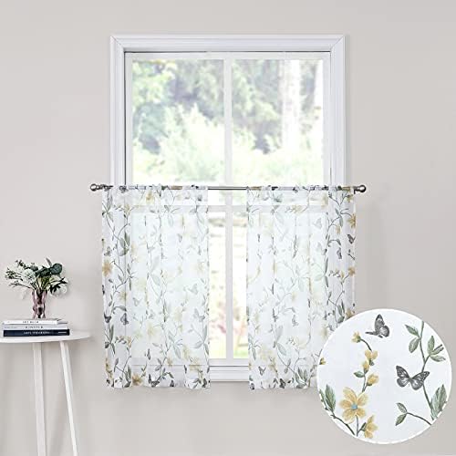 Tollpiz Sheer Floral Tier Curtains Set of 2