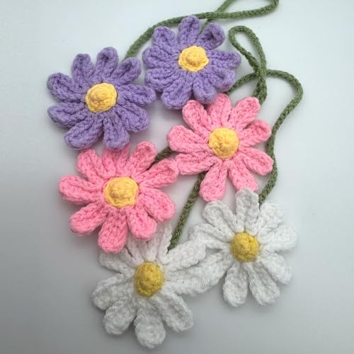 Cute Crochet Daisy Car Hanging Ornament Purple
