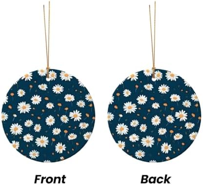 Christmas Ornaments Daisy Flower Round Ceramic Pendant Decor