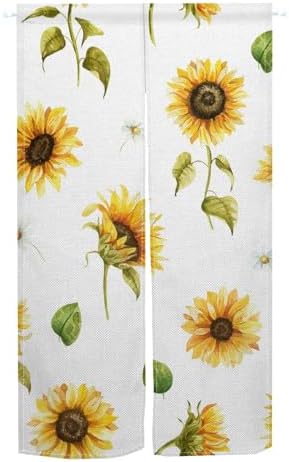 Sunflowers Noren Curtain Bright Yellow Floral Doorway Divider
