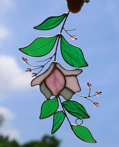 Handmade Rose Stained Glass Suncatcher Decor
