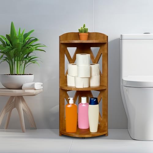 YCICI Corner Shelf Stand 3 Tier Natural Wood Bookshelf