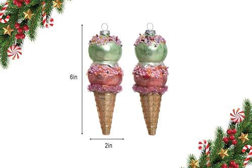2pcs Glass Ice Cream Cone Christmas Ornaments for Tree