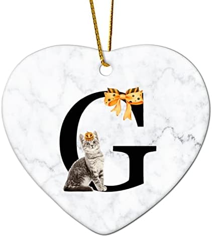 Heart Shape Ceramic Christmas Ornament with Initials