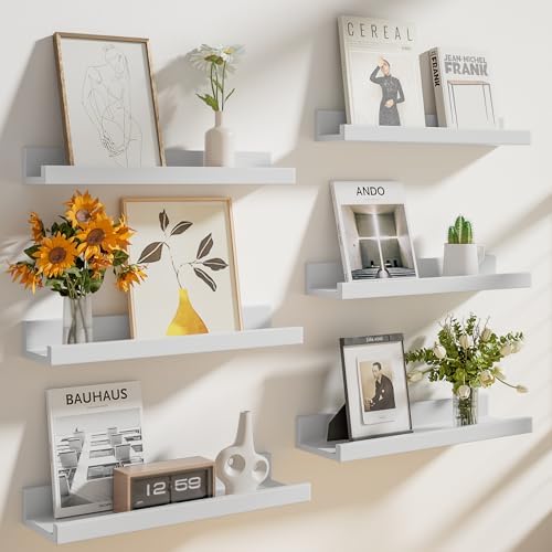 Heimlove Floating Shelves Set of 6 24 Inch White Wall Mounted Display