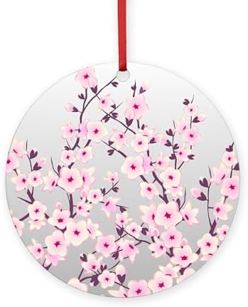 CafePress Cherry Blossom Round 4 Inch MDF Wooden Hanging Ornament
