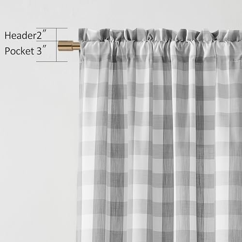 72 Inch Gray White Buffalo Plaid Curtains 2 Panels Rod Pocket