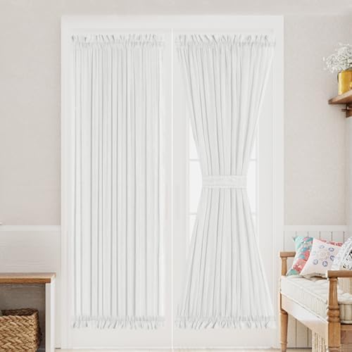 Turquoize White Linen French Door Curtains 52x72 2 Panels
