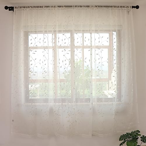 Slow Soul Set of 2 White Leaf Sheer Curtains