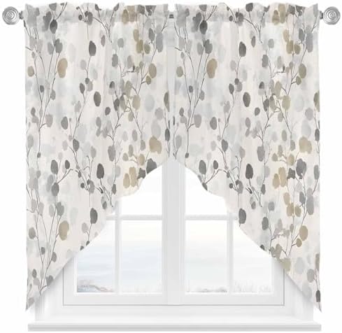 Gray Botanical Swag Valance 2 Pack for Windows