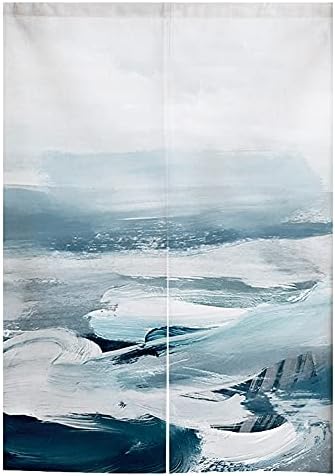 Japanese Noren Door Curtain Abstract Ocean Blue Art Panel