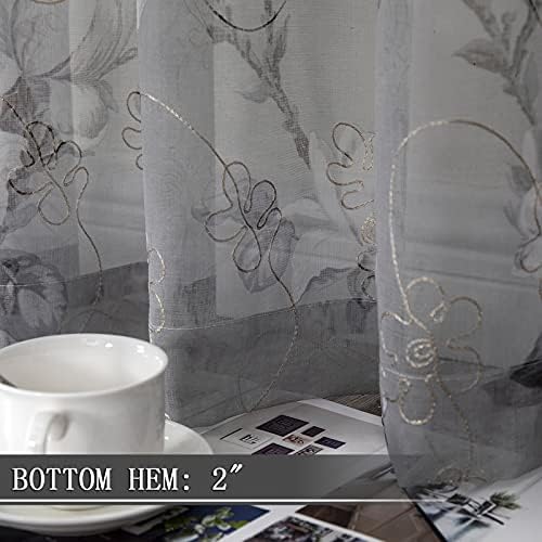 Tollpiz Floral Grey Sheer Curtains with Vine Embroidery