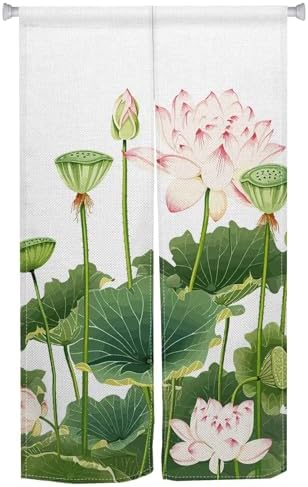 Noren Door Curtain with Lotus Print 34x60 Inches