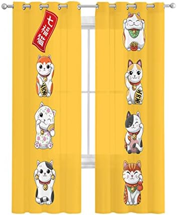 Falaniique Lucky Cats Sheer Curtains 2 Panels Set