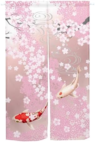 Leowefowa Pink Cherry Blossom Noren Curtain 335x709