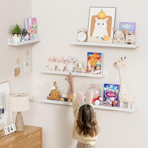Heimlove Floating Shelves Set of 6 24 Inch White Wall Mounted Display