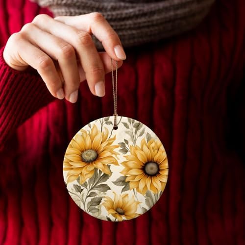 DXTKWL Christmas Ornaments Retro Sunflower Round Ceramic Pendant Decor