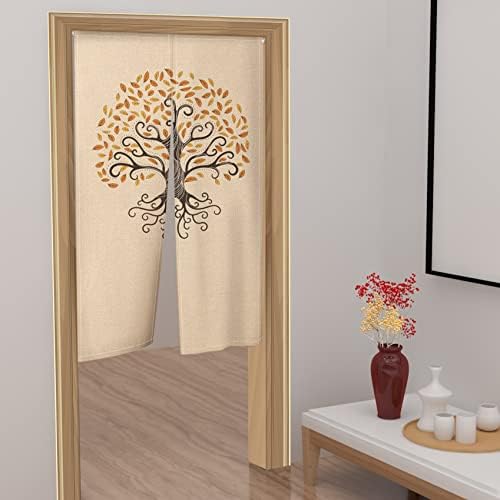 Leowefowa Japanese Noren Curtain Abstract Tree Design