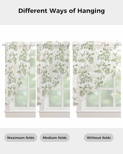 Sage Green Floral Swag Curtains 2 Panels Set